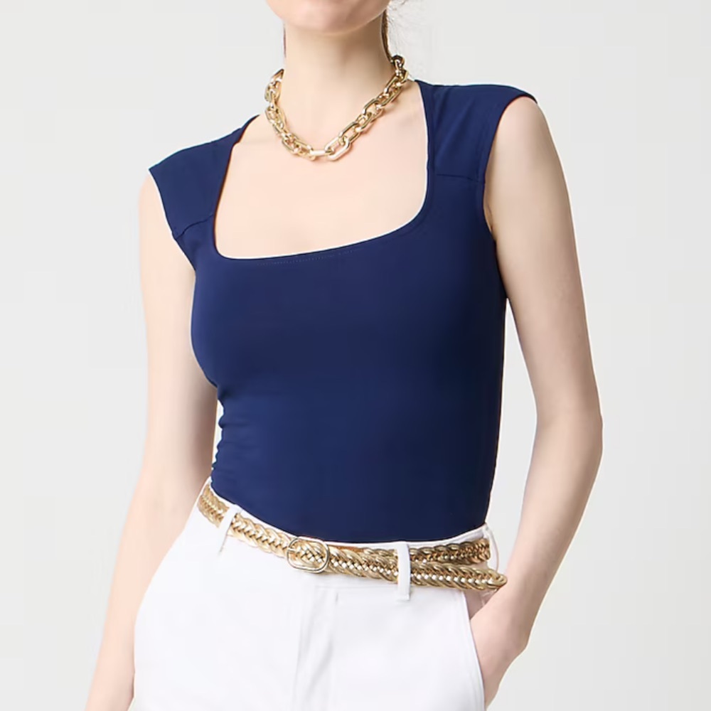 NWT J. Crew Navy Square-Neck Cap-Sleeve Tank